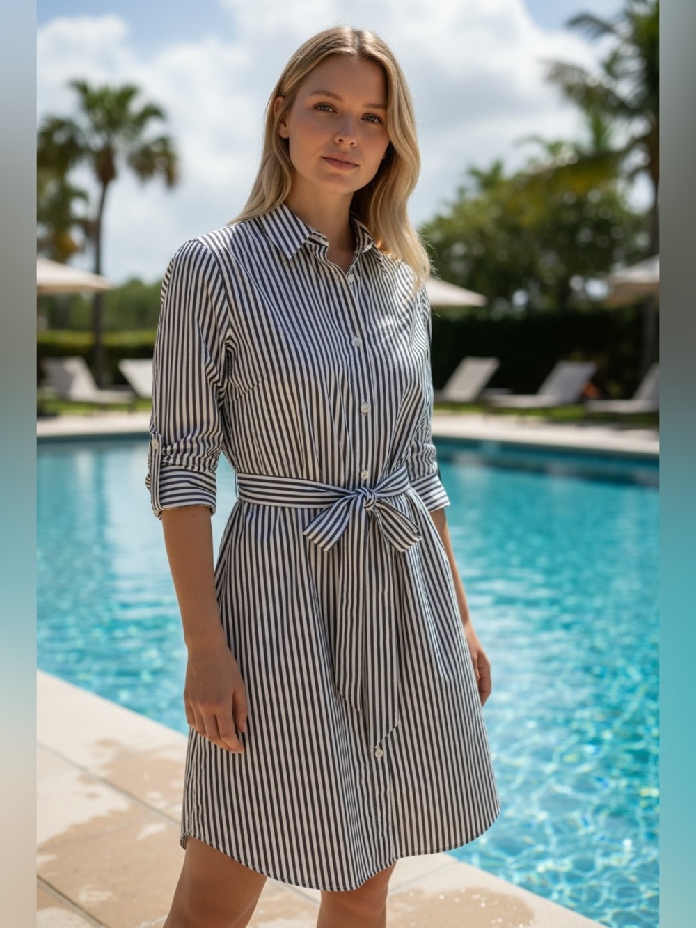 Alex Mill Striped Tie-Waist Shirt Dress - Blue/White